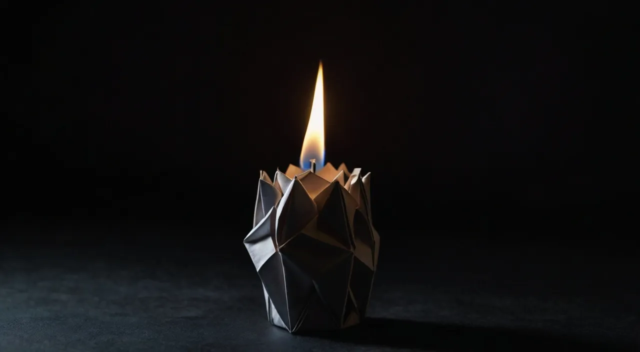 a origami paper candle that is lit up in the dark