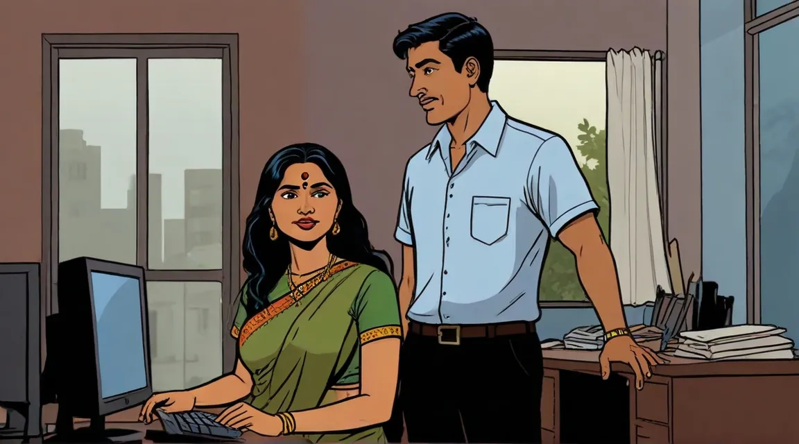 a man and a woman standing in an office