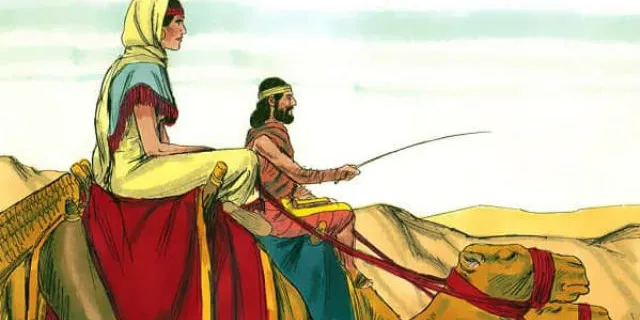 a man and a woman riding on the back of a camel