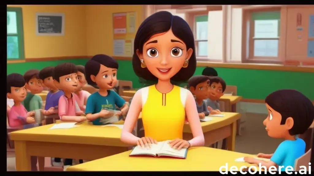 a woman standing in front of a classroom full of children