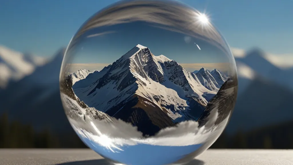 a snow covered mountain in a glass ball