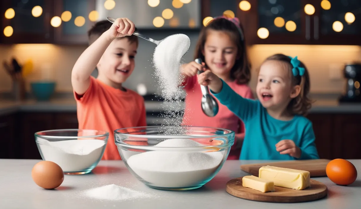 a couple of kids that are in a kitchen