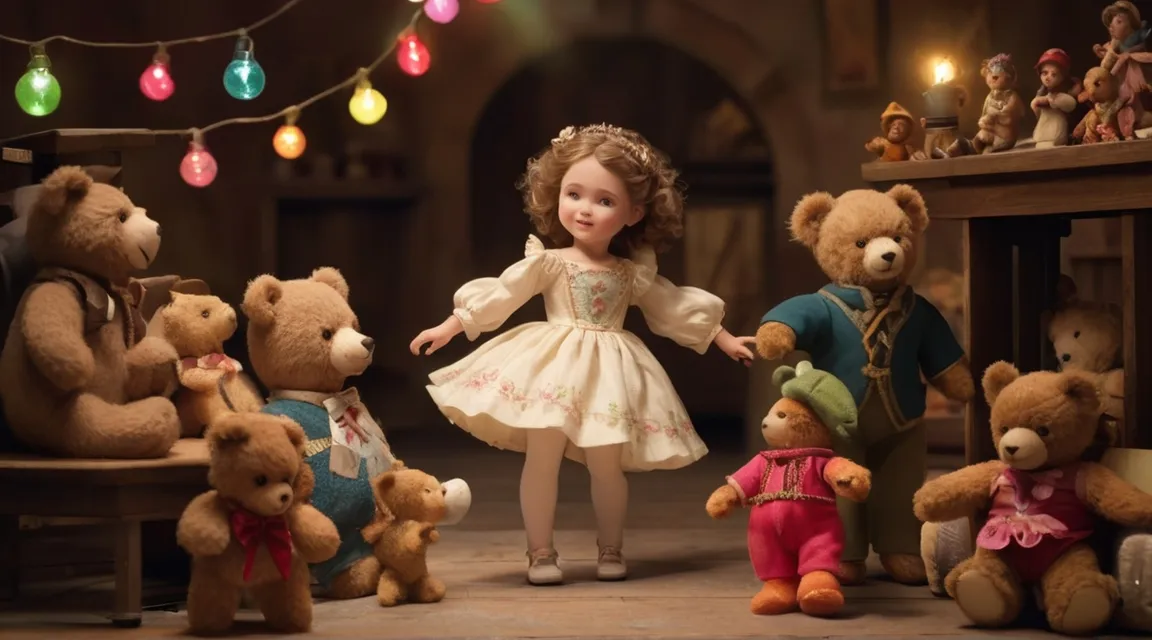 a group of teddy bears dancing next to each other 