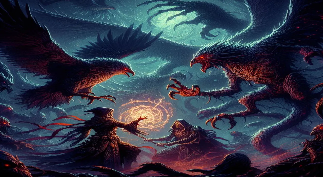 a painting of a group of mythical creatures