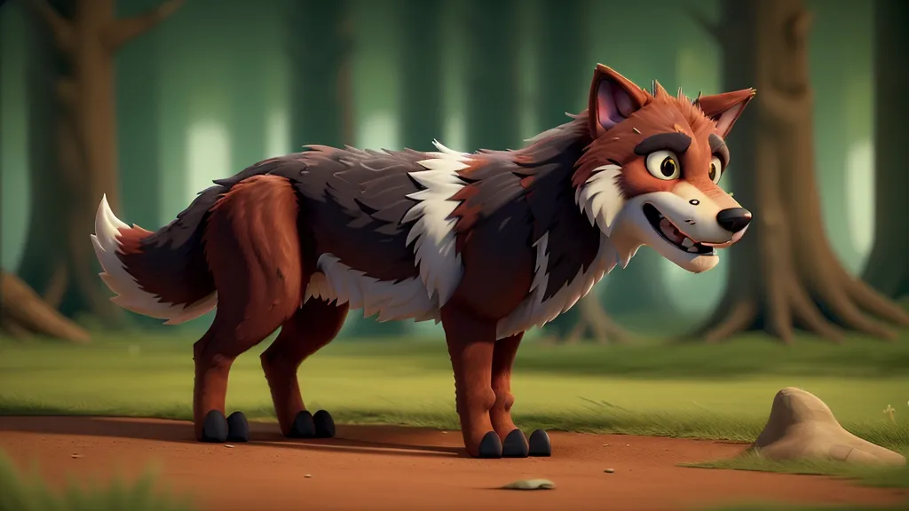 a cartoon picture of a wolf in a forest