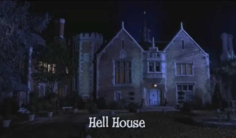 a creepy house with the words hell house in front of it