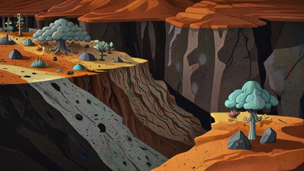 a cartoon scene of a mountain with a cave