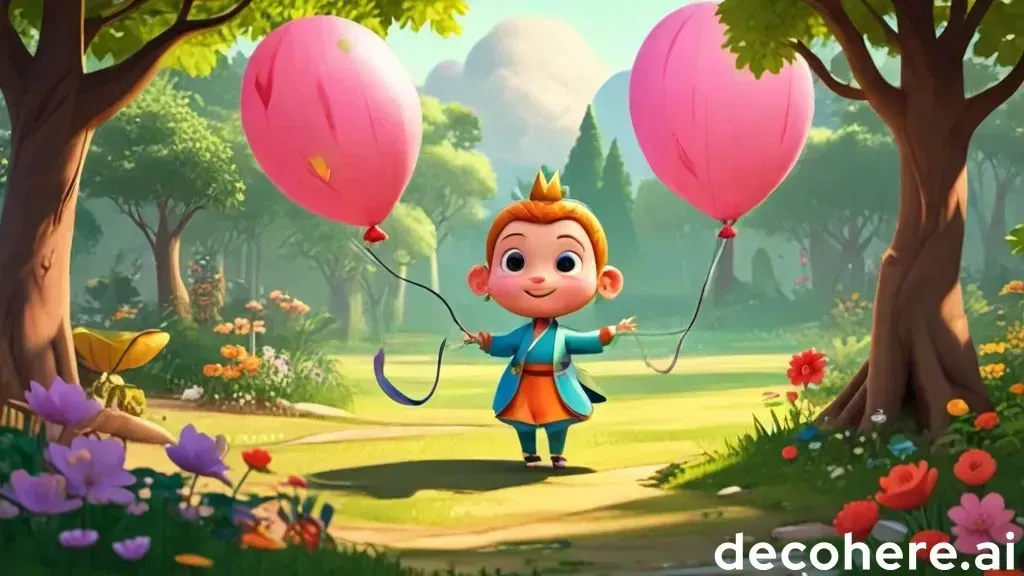 a little girl holding two pink balloons in a forest