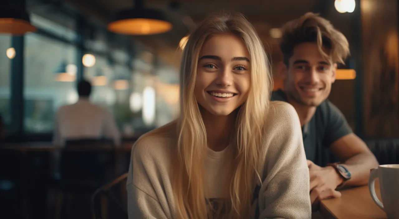 A couple sitting at a table with candles, focusing on their body language