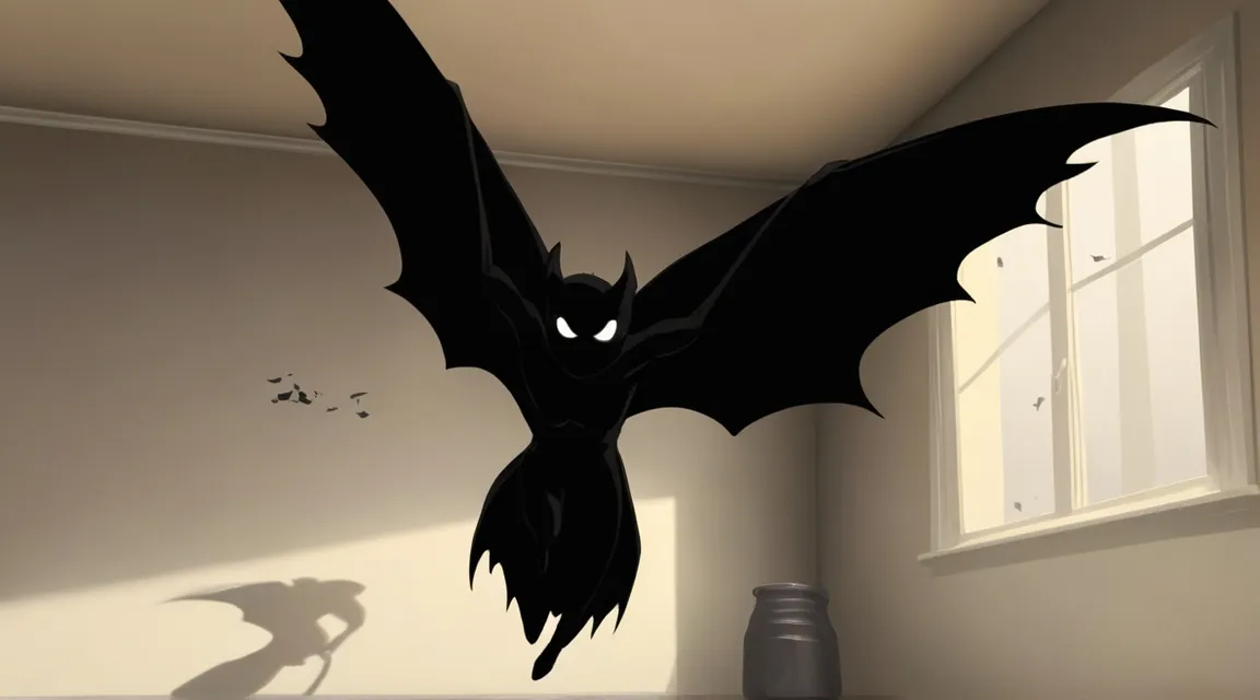 a shadow of a bat flying in a room