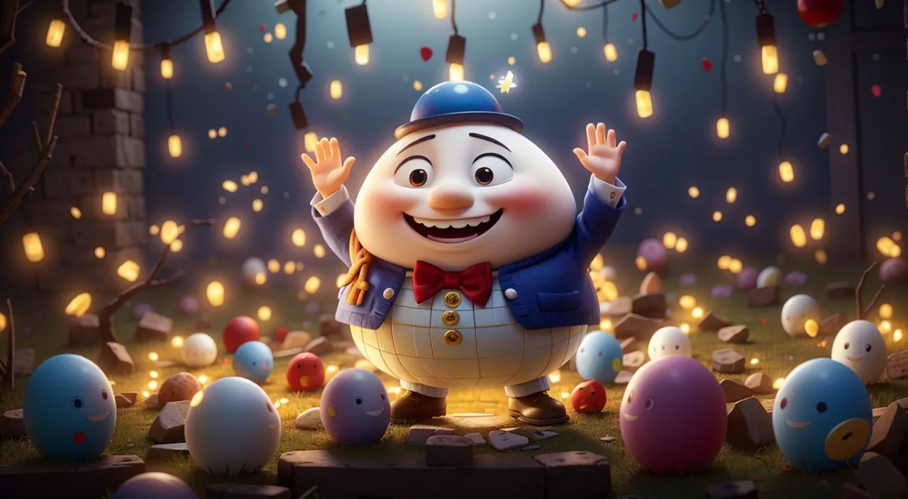 a cartoon character standing in front of a bunch of eggs