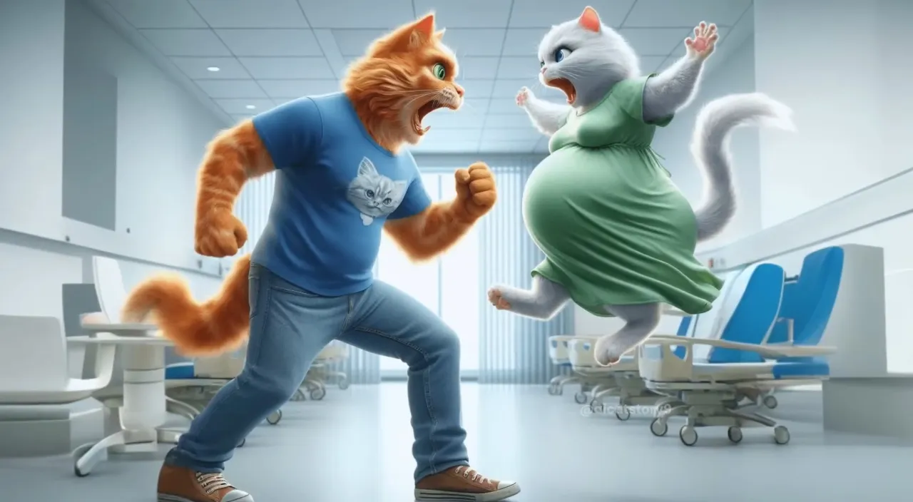 a cat and a woman are dancing in a room