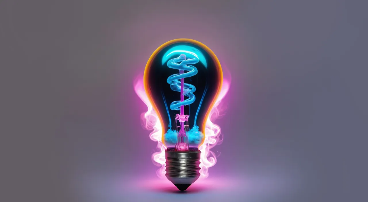 a neon light bulb with smoke inside of it