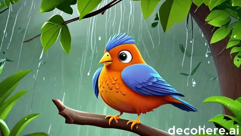 a bird sitting on a branch in the rain 