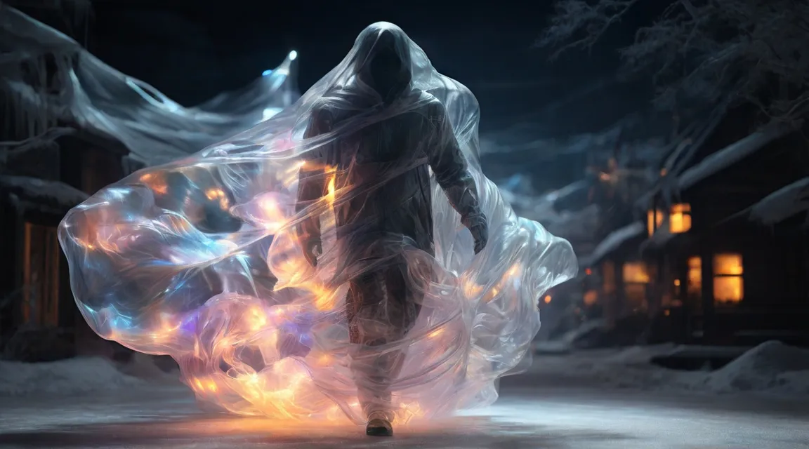 Hooded man fleeing through dark and snowy streets