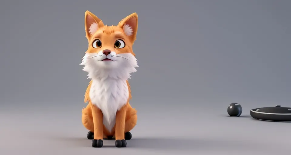 a small toy fox sitting next to a mouse