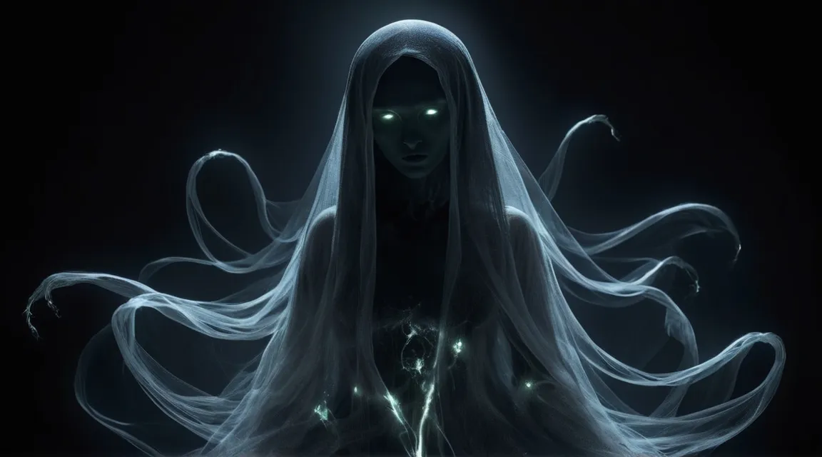 a woman with long white hair and glowing eyes