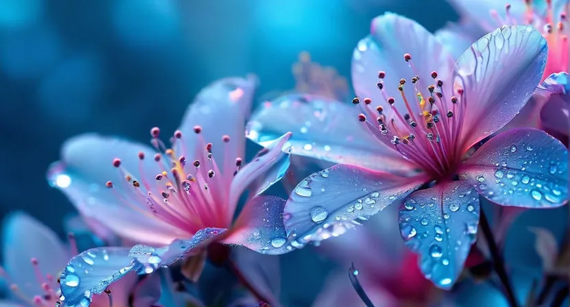 a bunch of flowers with water droplets on them