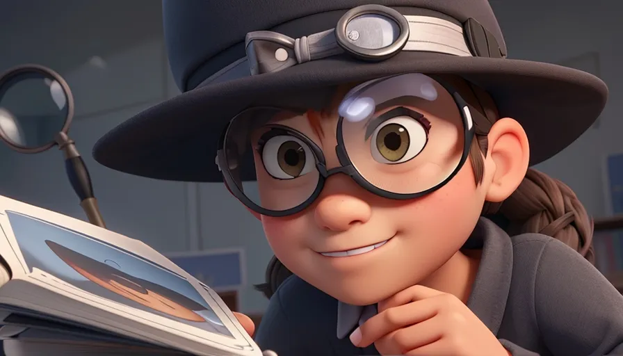 a boy in a hat and glasses reading a book