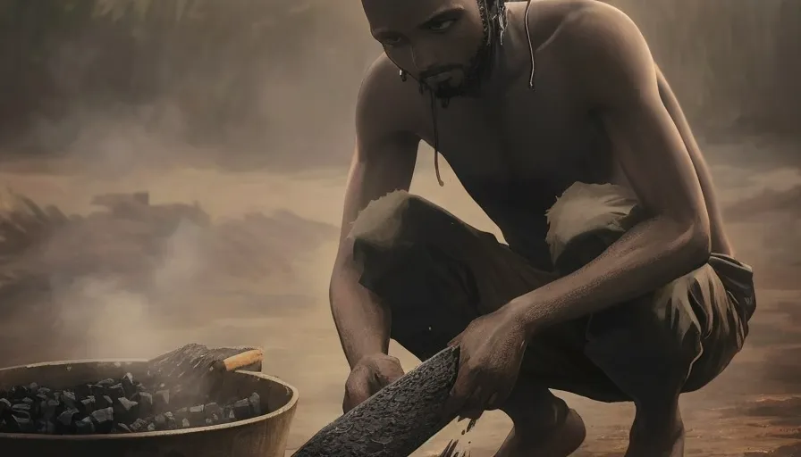 a man is making charcoal, 2d animation