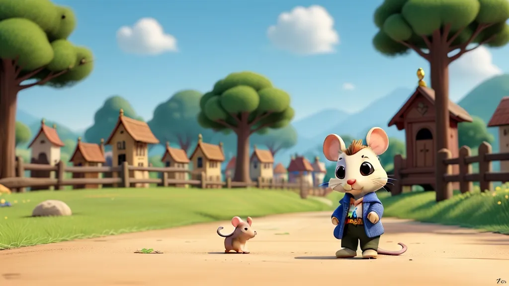 a cartoon mouse and a small mouse walking down a road