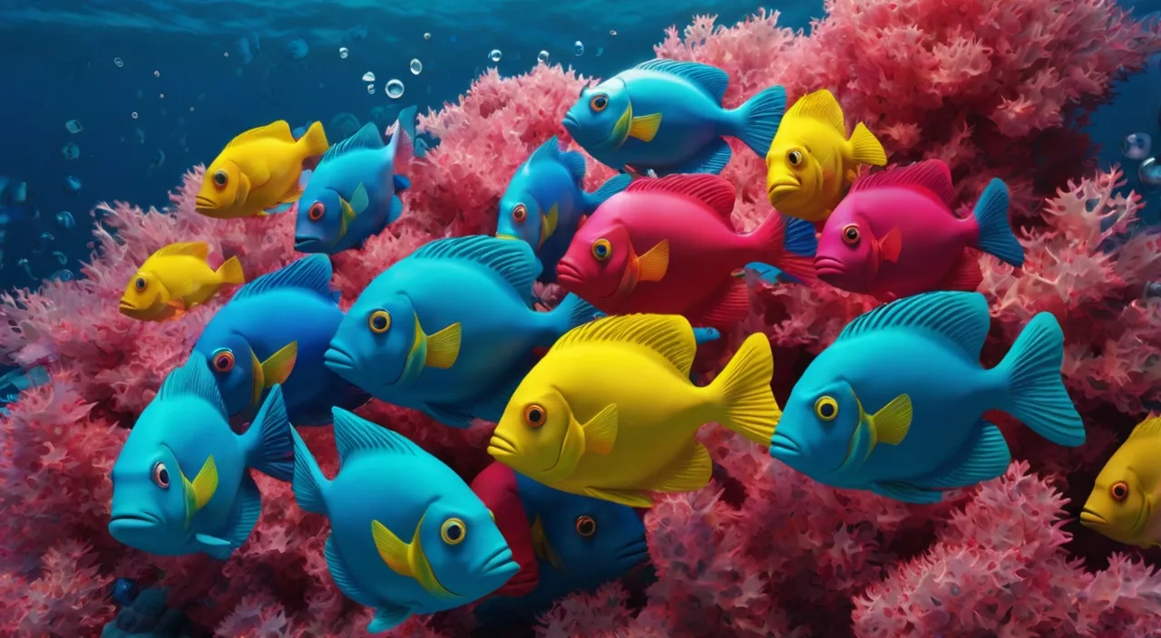 a group of colorful fish swimming over a coral reef