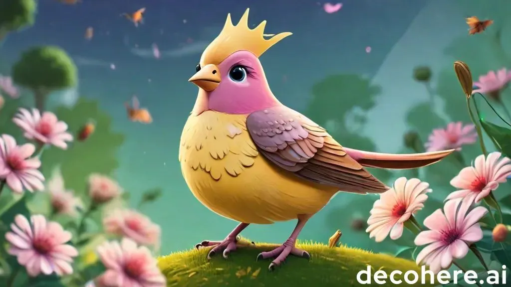 a bird with a crown standing on top of a green hill