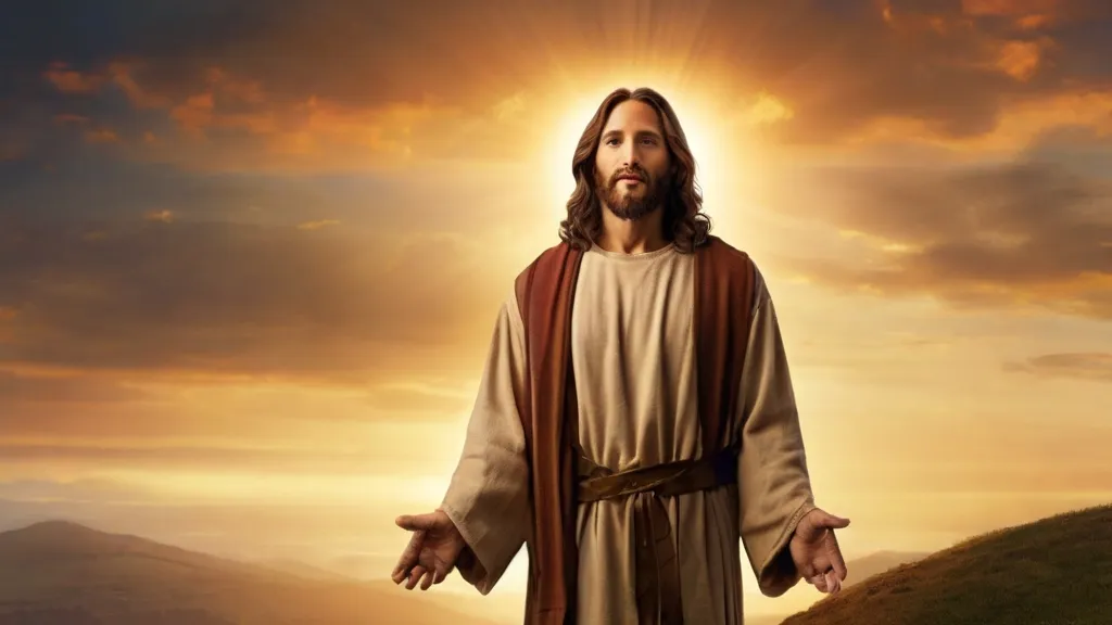 jesus standing on a hill with his arms outstretched