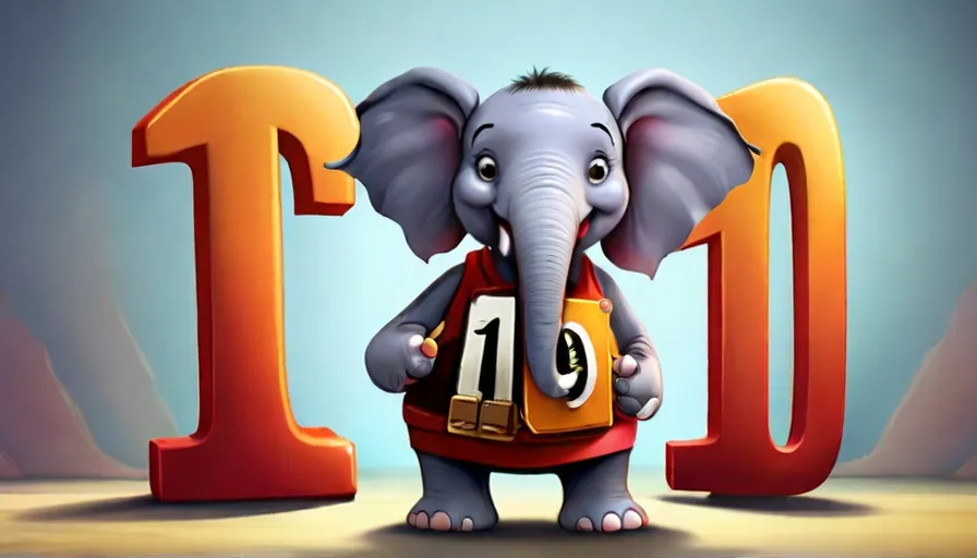 an elephant holding a basketball ball in front of the number ten