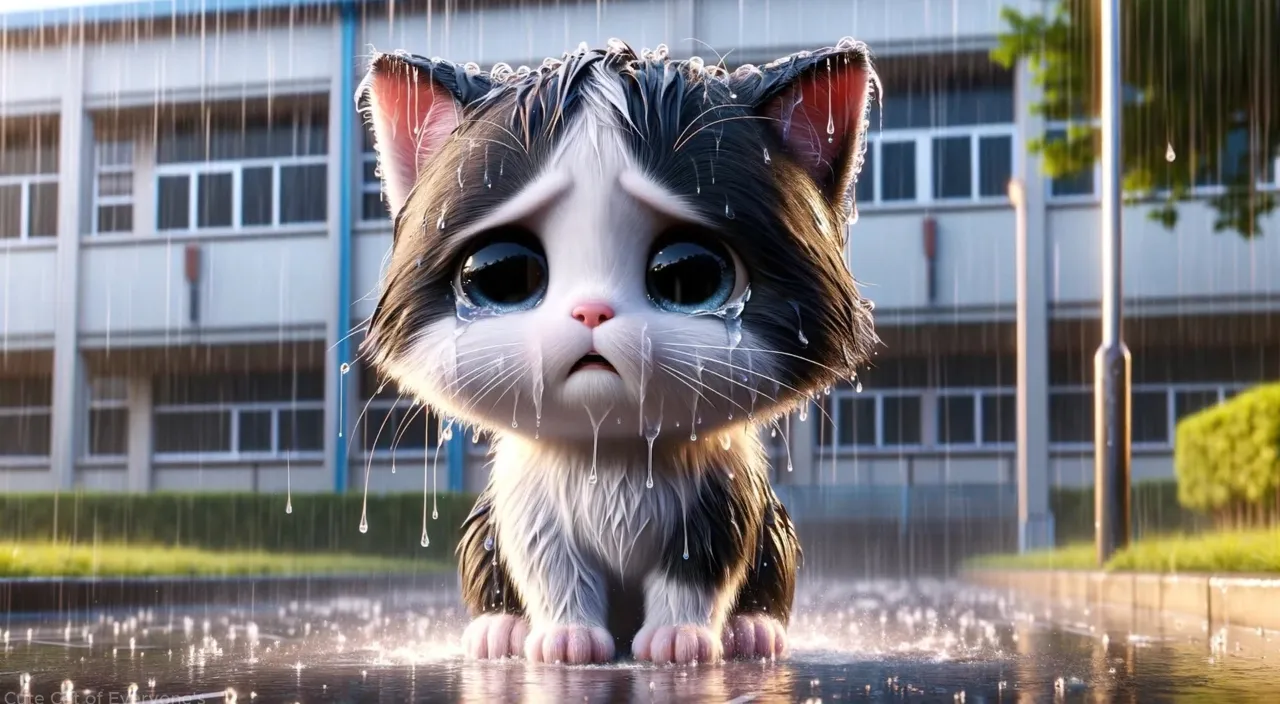 a cat that is standing in the rain