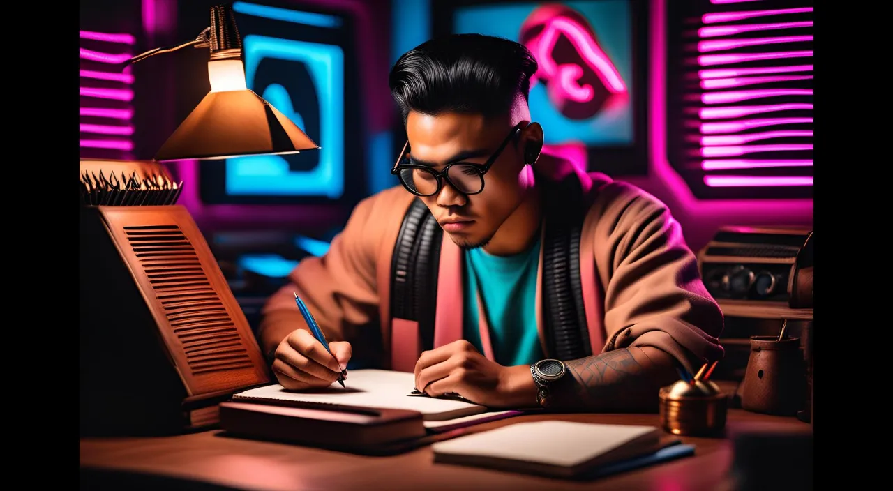 a man sitting at a desk writing on a piece of paper