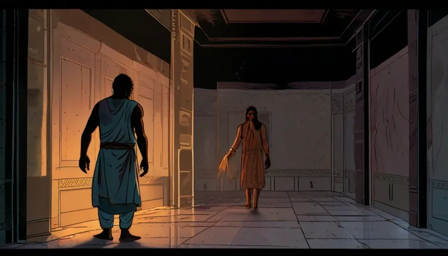 a man and a woman walking down a hallway