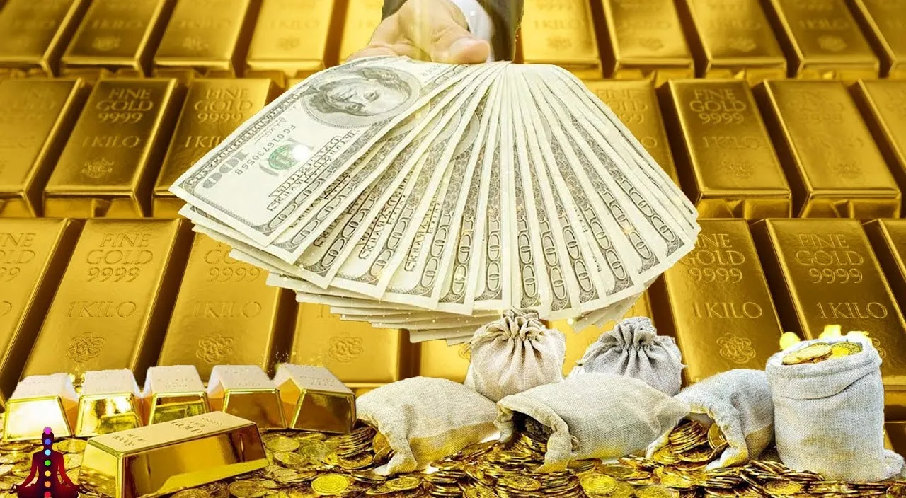 falling money with golden background