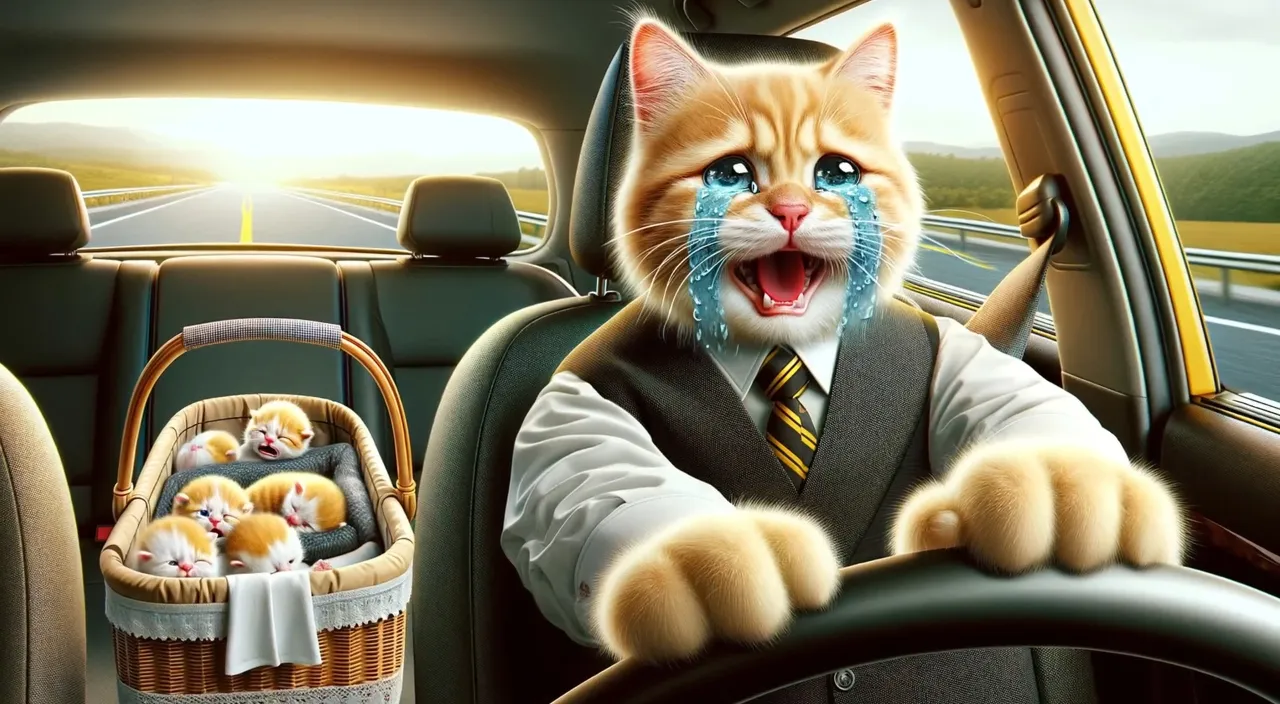 a cat wearing a suit and tie driving a car