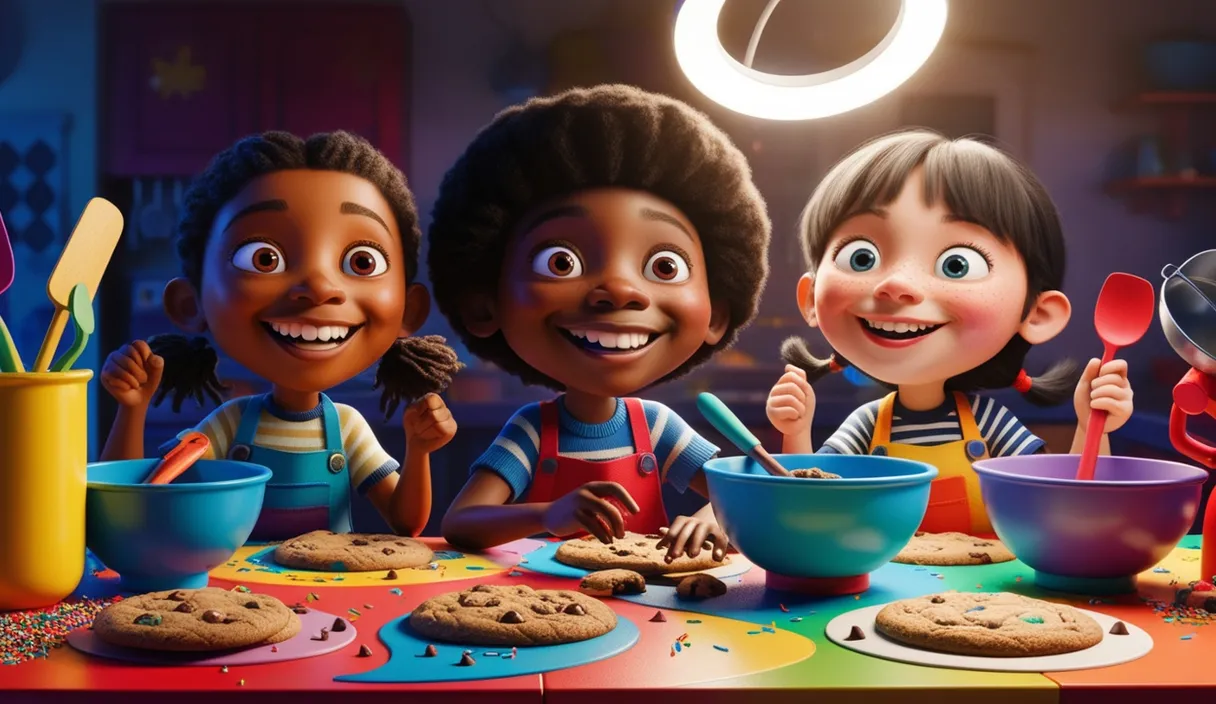 a group of children eating cookies at a table