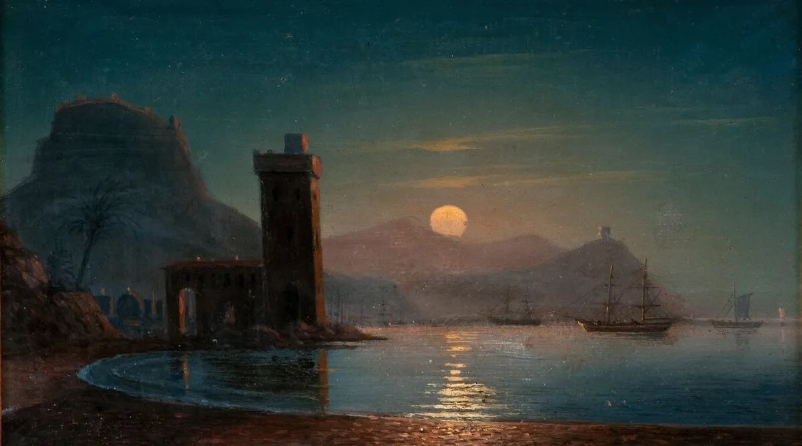 a painting of a full moon over a body of water