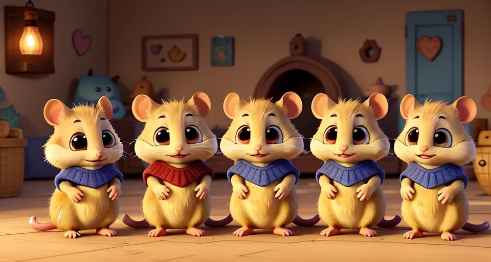 a group of cartoon mice standing next to each other