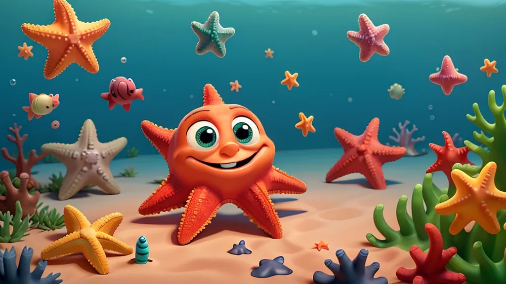 a cartoon starfish with a happy face surrounded by sea stars