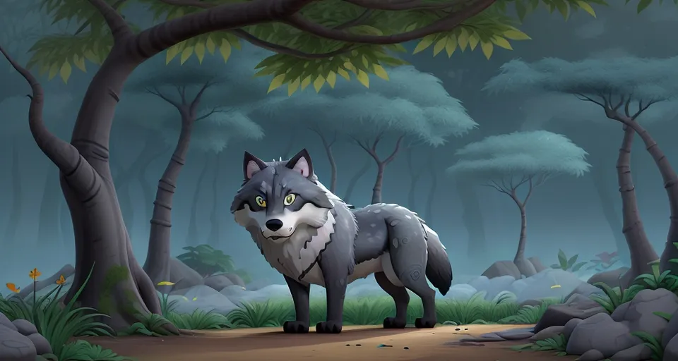 a wolf standing in the middle of a forest