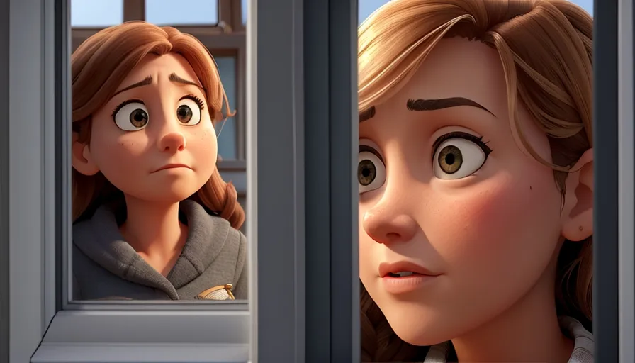 a woman looking out of a window at another woman