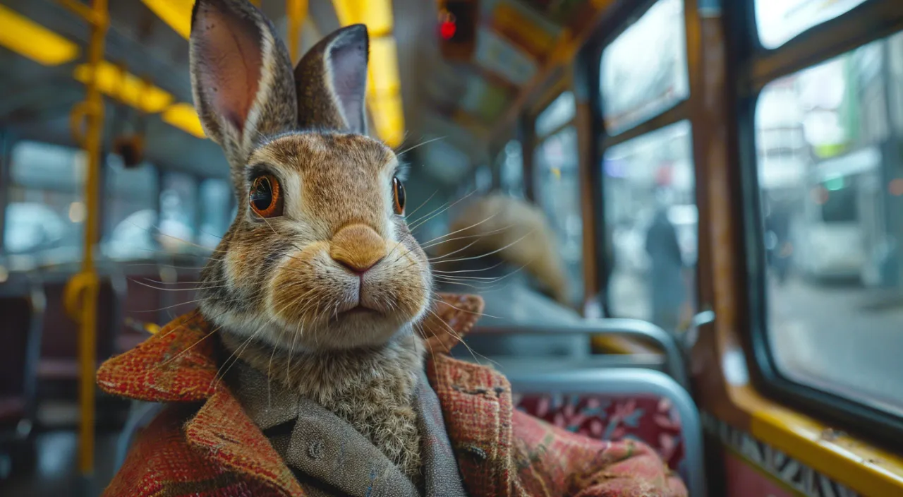 Rabbit exploring subways tunnels of a metropolis at night