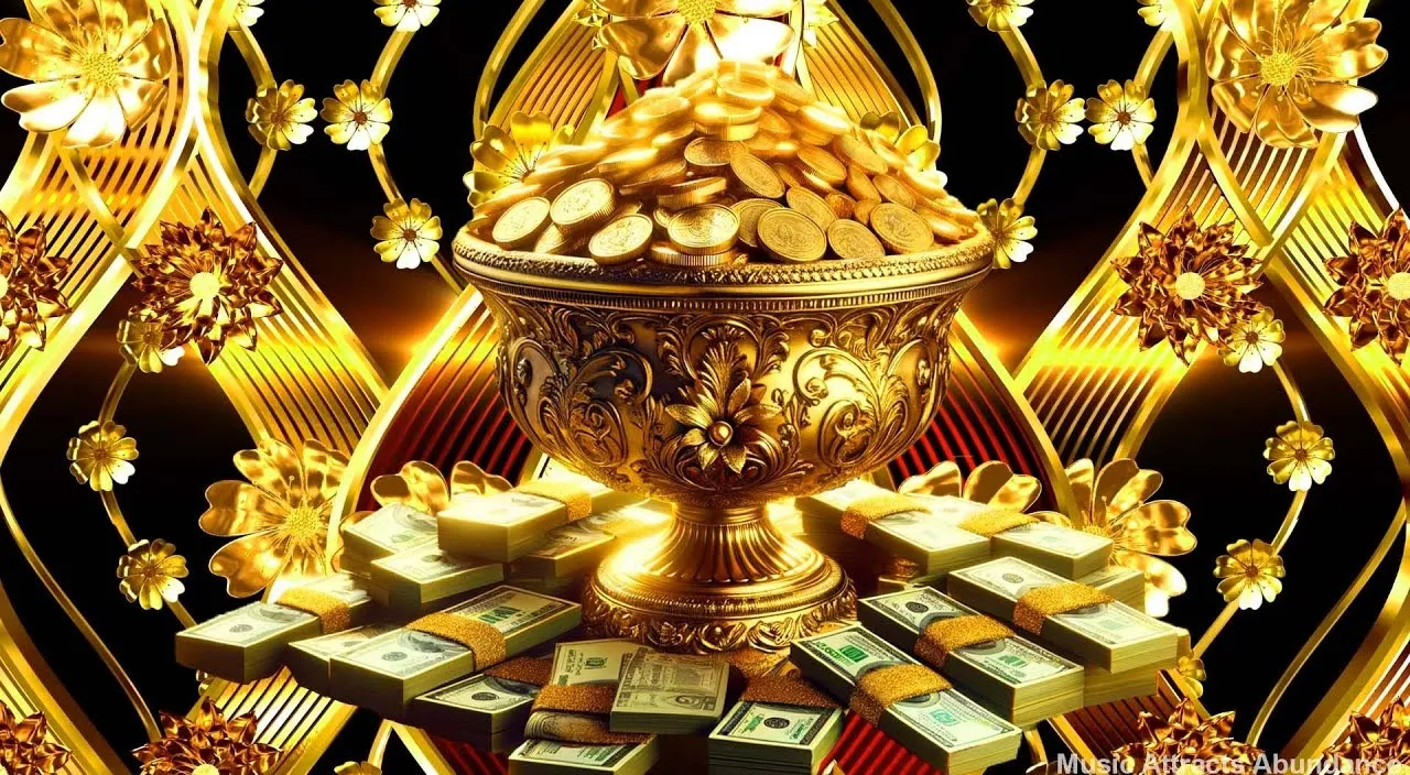 Falling money with golden background