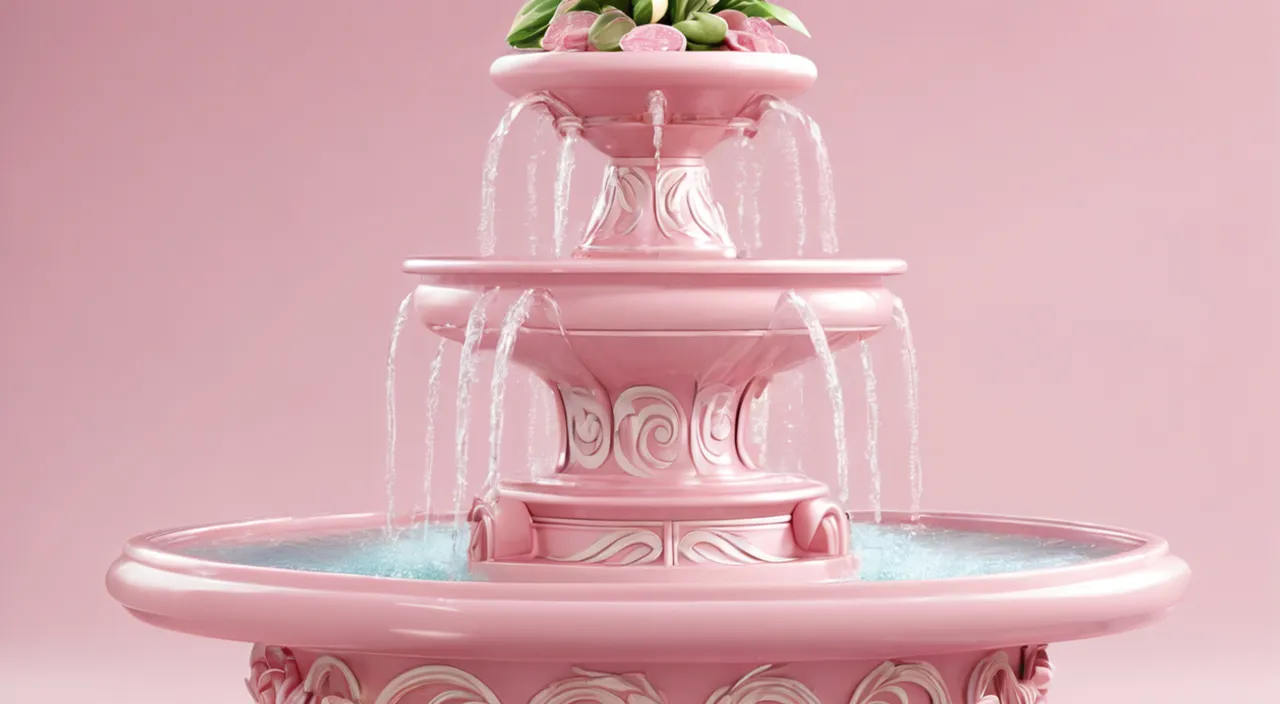 a pink water fountain with flowers in it