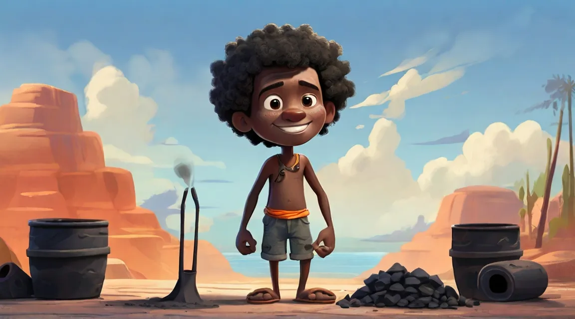 a cartoon boy standing in front of a pile of dirt, Pixar Animation | multiple characters