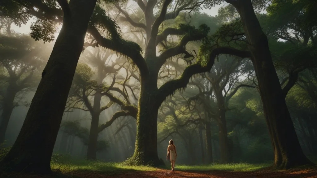 a person standing in the middle of a forest