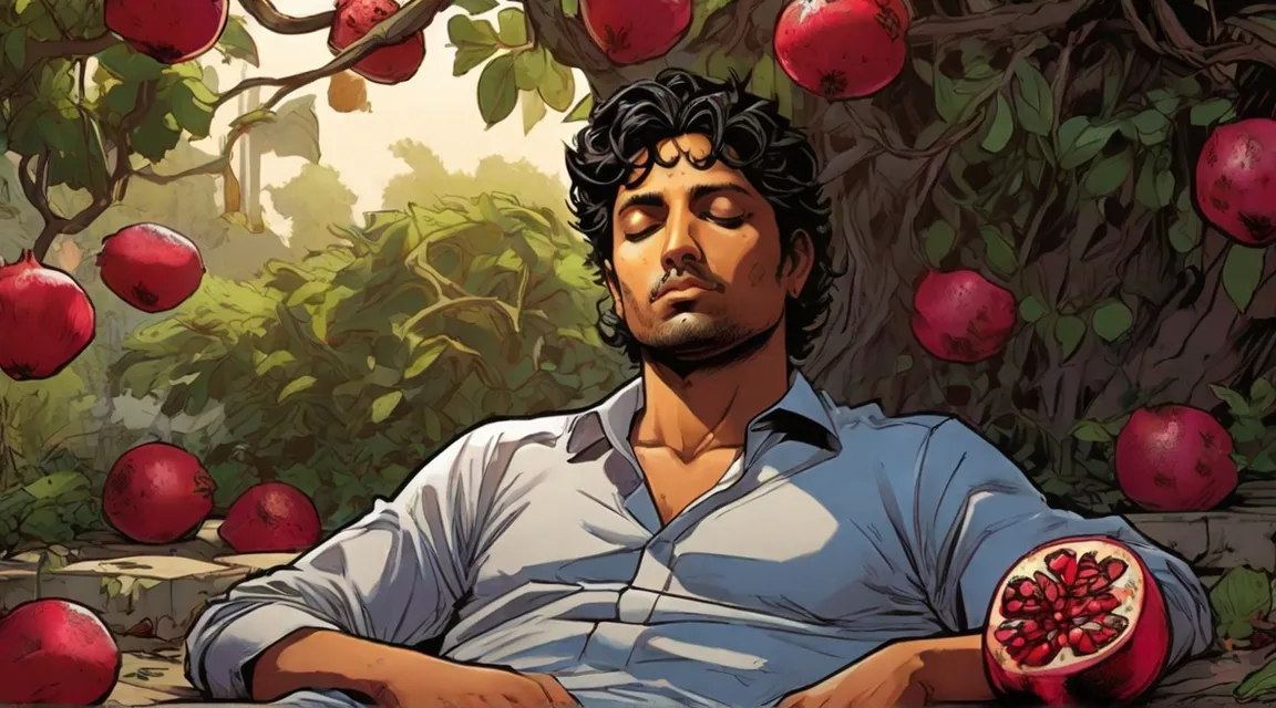 Anand slept under the pomegranate tree.