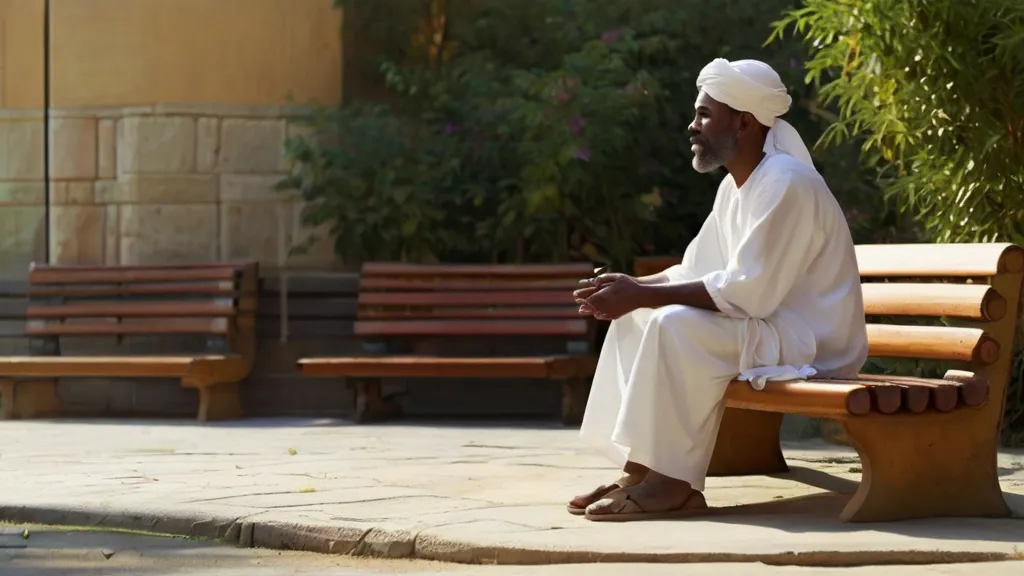 a man sitting on top of a wooden bench