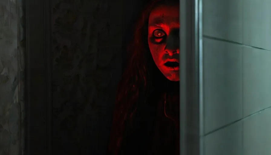  It was then that she saw it – a shadowy figure lurking in the corner of the room, its eyes glowing a deep red.