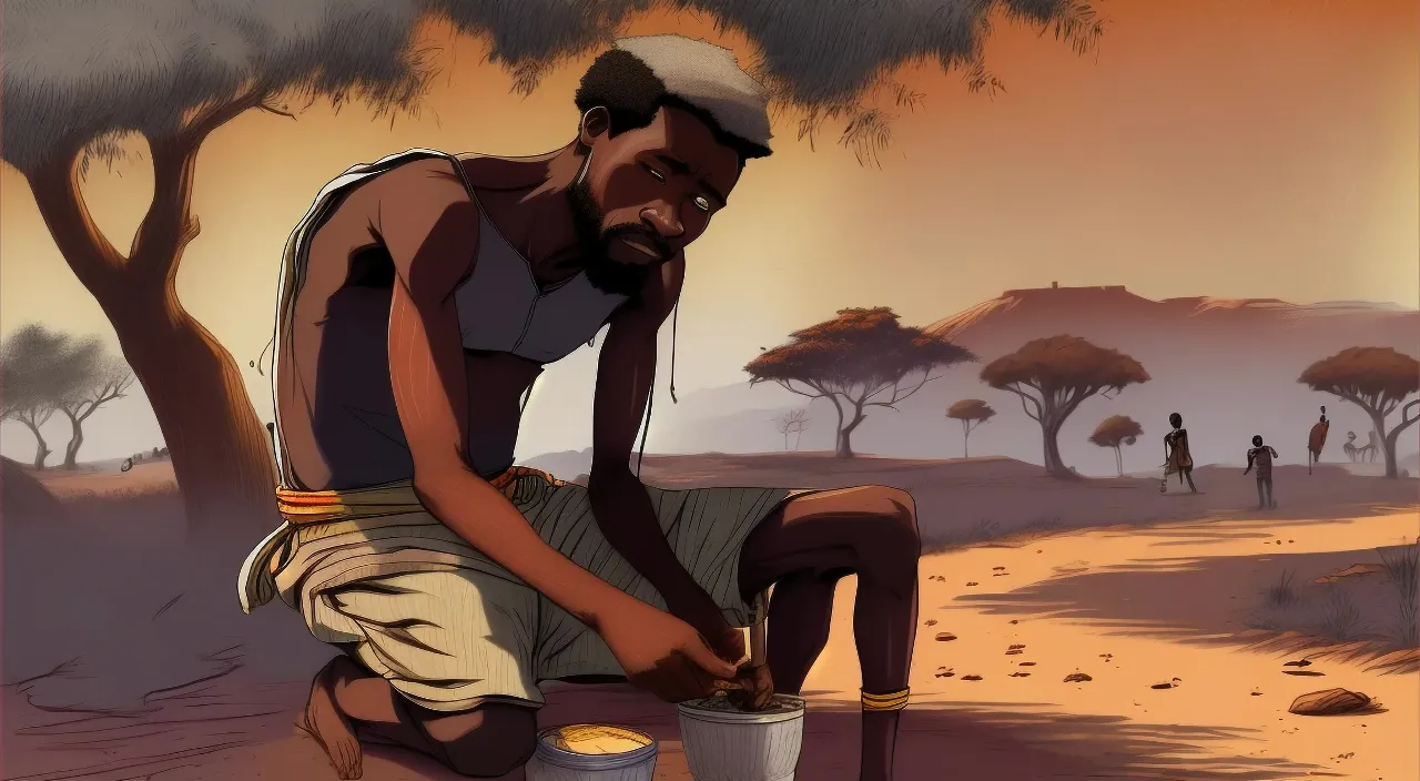 An African man carrying wooden log, 2d animation