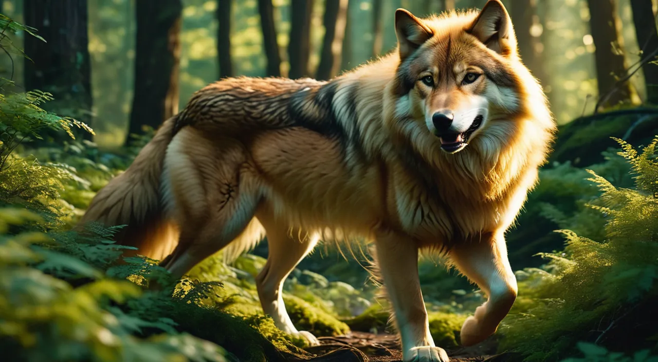 a wolf standing in the middle of a forest